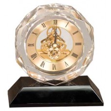  5 3/4 inch Clear Crystal Clock with Black Pedestal Base